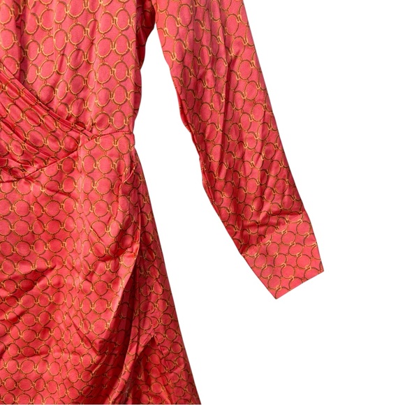 Esqualo Satin Chain Link Dress 6 Orange Wrap Long Sleeve Silky Statement NWOT - Picture 6 of 15